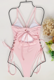 White Sexy Solid Patchwork Draw String Swimwears