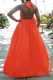 Оранжевые повседневные однотонные лоскутные платья-юбки на тонких бретельках