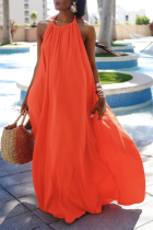 オレンジ カジュアル ソリッド パッチワーク スパゲッティ ストラップ ケーキ スカート ドレス