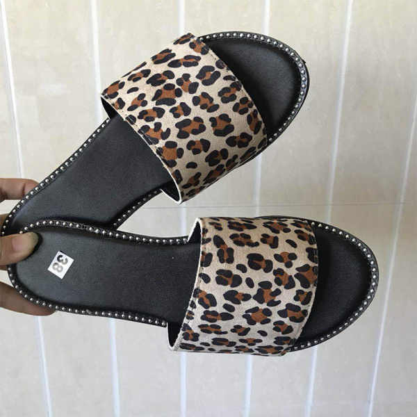Zapatos con puerta abierta con estampado de patchwork callejero informal con estampado de leopardo