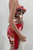 Red Fashion Sexy Print Backless Strapless Sleeveless Two Pieces