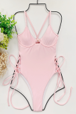 Green Sexy Solid Patchwork Draw String Swimwears