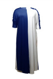 Bleu Blanc Fashion Casual Patchwork Basic O Neck Short Sleeve Dress Plus Size Robes