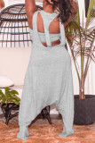 Grey Fashion Casual Solid Hollowed Out Patchwork U Neck Sleeveless Two Pieces