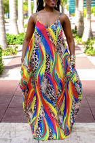 Regnbågsfärg Sexig Casual Print Backless V-hals Sling Dress