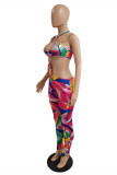 Многоцветный модный сексуальный принт с открытой спиной и ремешком без рукавов из двух частей