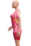 Rose Fashion Casual Print Basic O Neck Short Sleeve Two Pieces