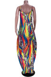 Regnbågsfärg Sexig Casual Print Backless V-hals Sling Dress