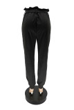 Black Casual Sportswear Print Basic Regular High Waist Trousers