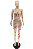 Farbe Mode Sexy Print Backless Strap Design Halfter Skinny Jumpsuits