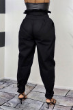 Pantalones deportivos casuales estampados básicos de cintura alta negros