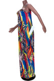 Rainbow Color Sexy Casual Print Backless V Neck Sling Dress