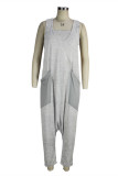 Grey Fashion Casual Solid Hollowed Out Patchwork U Neck Sleeveless Two Pieces
