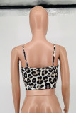Brownness Fashion Sexy Print Leopard Backless Spaghetti Strap Tops