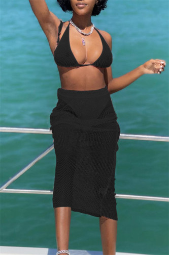 Zwarte mode Sexy effen doorschijnende rugloze badmode