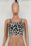 Brownness Fashion Sexy Print Leopard Backless Spaghetti Strap Tops