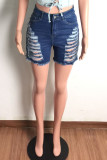The cowboy blue Fashion Casual Solid Ripped High Waist Regular Jeans
