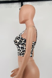 Brownness Fashion Sexy Print Leopard Backless Spaghetti Band Tops