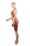 Macacão skinny moda casual com estampa de desenhos animados sem costas e decote em U