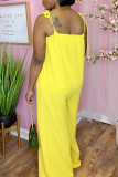 Yellow Sexy Casual Solid Backless Strap Design Spaghetti Strap Regular Jumpsuits