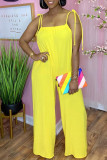 Yellow Sexy Casual Solid Backless Strap Design Spaghetti Strap Regular Jumpsuits