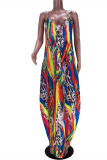 Rainbow Color Sexy Casual Print Backless V Neck Sling Dress