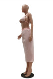Roupas de banho rosa fashion sexy sólidas e transparentes sem costas