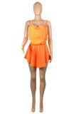 Оранжевое модное сексуальное однотонное платье без рукавов с открытой спиной на тонких бретелях