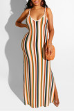 Vestido sin mangas con correa de espagueti y abertura sin espalda con estampado de rayas sexy en color