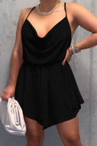 ブラックファッションセクシーなソリッドバックレススパゲッティストラップノースリーブドレス