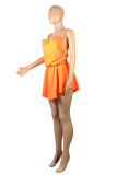 Vestido sem mangas laranja fashion sexy sólido sem costas com alça de espaguete