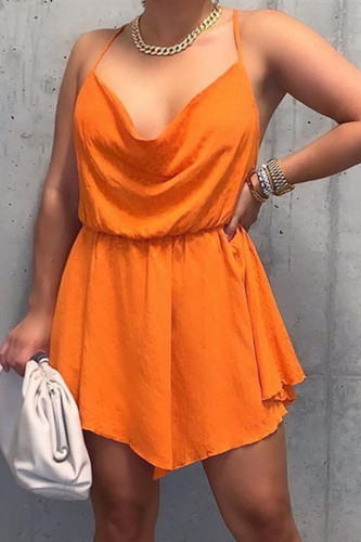 Orange Fashion Sexy festes rückenfreies ärmelloses Kleid mit Spaghettiträgern