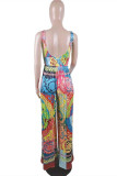 Green Sexy Casual Print Backless O Neck Sleeveless Regular Jumpsuits