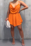 Vestido sem mangas laranja fashion sexy sólido sem costas com alça de espaguete