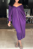 Púrpura Moda Casual Sólido Básico Fuera del hombro Manga larga Vestidos