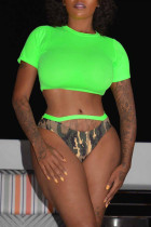 Зеленые модные сексуальные лоскутные купальники с принтом