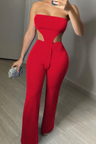 Red Sexy Casual Solid Backless Asymmetrical Strapless Sleeveless Two Pieces