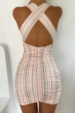 Многоцветное модное сексуальное полосатое платье с вырезом на спине и V-образным вырезом без рукавов