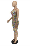 Multicolor Mode Sexy Print Backless Spaghetti Band Skinny Jumpsuits