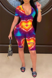 Macacão skinny multicolorido moda casual estampa tie dye rasgado decote em v