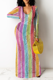 Многоцветные сексуальные полосатые сетчатые платья с капюшоном и воротником в сеточку Платья