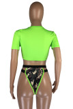 Green Fashion Sexy Print Patchwork Swimwears