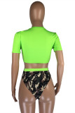 Green Fashion Sexy Print Patchwork Swimwears