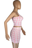 Pink Sexy Print Patchwork Spaghetti Strap Sleeveless Two Pieces