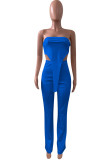Blue Sexy Casual Solid Backless Asymmetrical Strapless Sleeveless Two Pieces