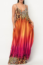 Oranjerode sexy geleidelijke verandering print patchwork spaghettibandjes A-lijn jurken