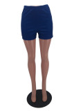 Blue Fashion Casual Print Basic Skinny High Waist Shorts
