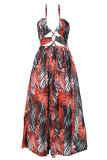 Red Fashion Print Patchwork Halter Swagger Dresses