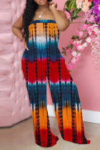 Red Sexy Patchwork Tie-dye Strapless Straight Jumpsuits