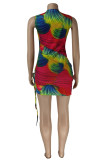 Red Fashion Sexy Print Hollowed Out O Neck Sleeveless Dress